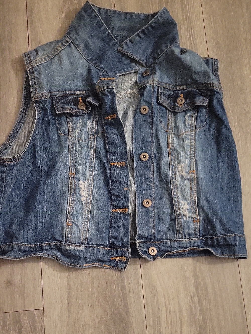 Denim Button-Front Vest in Distressed Blue